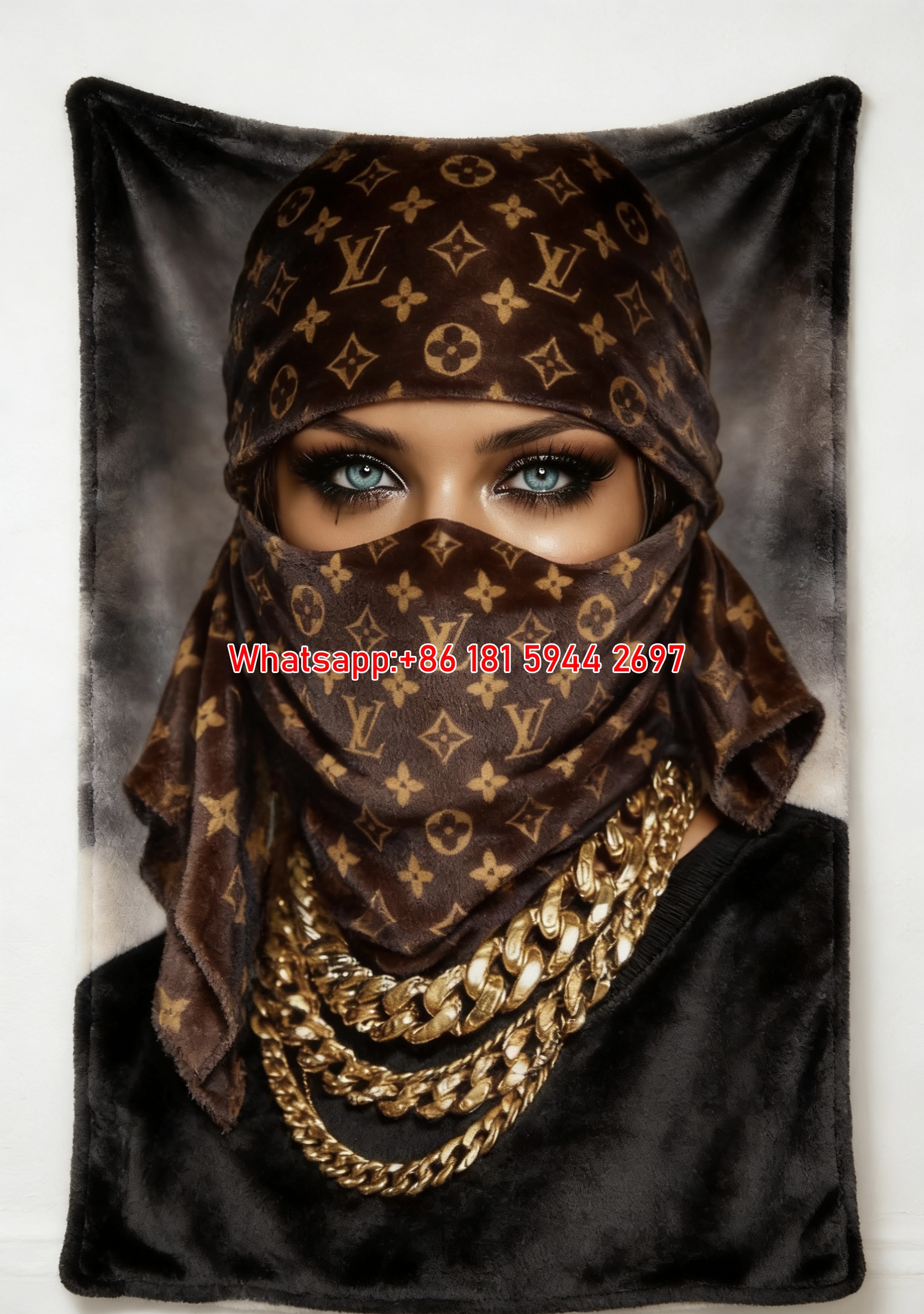 LV Monogram Masked Portrait Blanket Gold Chains LV Monogram Blanket 100
